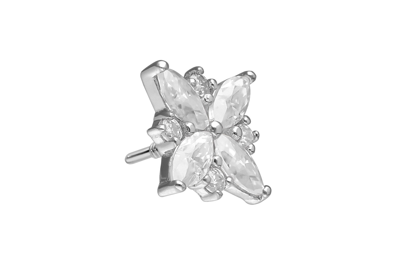 14 Karat Gold Schraubaufsatz mit Außengewinde MOISSANIT-BLUME von Piercingline